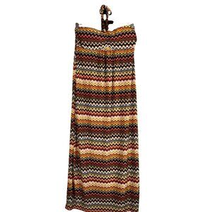 Retro Chevron Halter Maxi Dress S Brown Aztec Boho Indie Folk Funky Western Chic